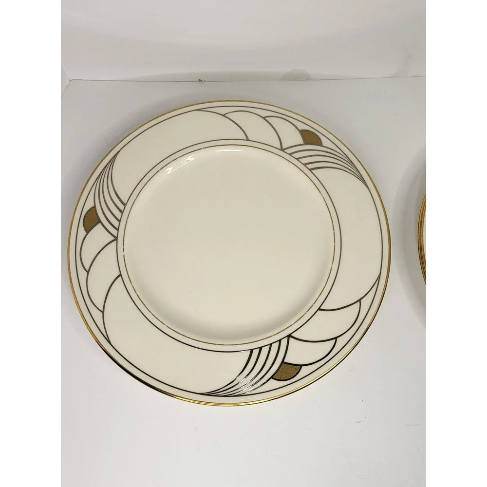 Lenox Golden Sand Dune Salad Plates Set of 4 Ivory Gold Art Deco 8.25 inch USA